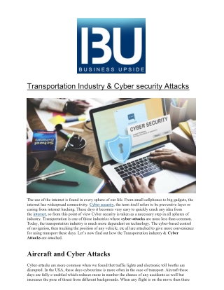 Transportation Industry & Cyber security Attacks