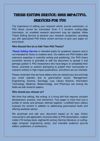 Thesis Editing Service High Impactful Services for you