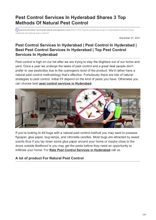 Pest Control Services In Hyderabad Shares 3 Top Methods Of Natural Pest Control