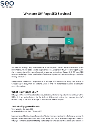 SEO Out of the Box - What are Off-Page SEO Services?