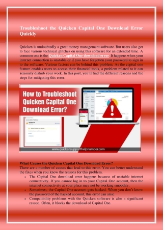 Troubleshoot the Quicken Capital One Download Error Quickly