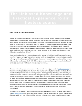 Coach Aircraft for Cabin Crew Education