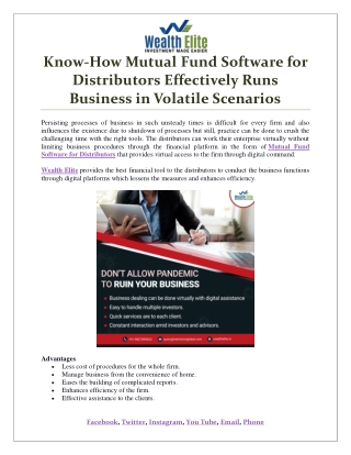 Know-How Mutual Fund Software for Distributors Effectively Runs Business in Volatile Scenarios