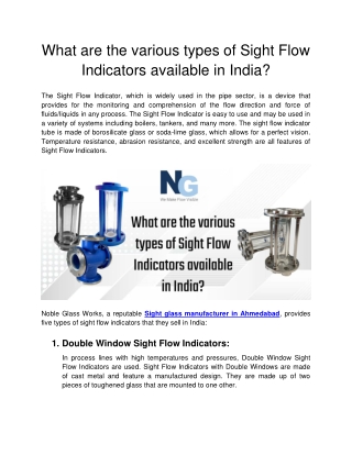 Noble Glass Works - What are the various types of Sight Flow Indicators available in India
