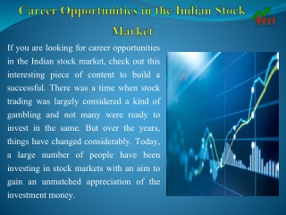 Career Opportunities in the Indian Stock Market