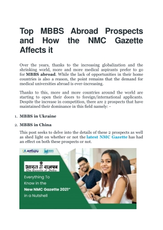 Top MBBS Abroad Prospects Details and How the NMC Gazette Affects it