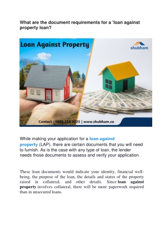 What are the document requirements for a loan against property loan