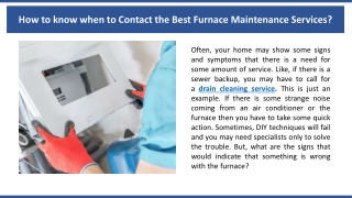 How to know when to Contact the Best Furnace Maintenance Services?