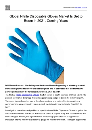 Global Nitrile Disposable Gloves Market Is Set to Boom in 2021, Coming Years