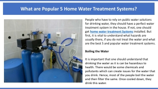 What are Popular 5 Home Water Treatment Systems?