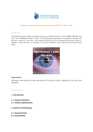 Ophthalmic Laser Market is projected to grow at a CAGR of 5.59% by 2026