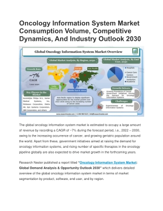 Oncology Information System Market Is Expected To Register a Robust CAGR Of ~7%