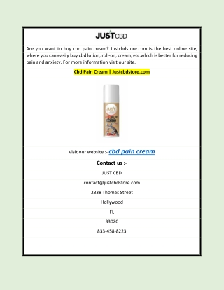 Cbd Pain Cream | Justcbdstore.com