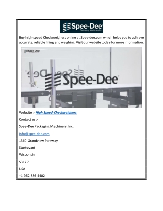 Buy High Speed Checkweighers Online at Spee-dee.com