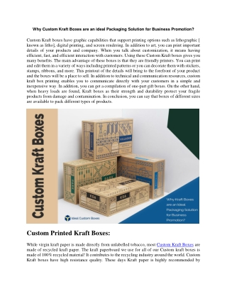 Why Custom Kraft Boxes are an ideal Packaging Solution for Business Promotion