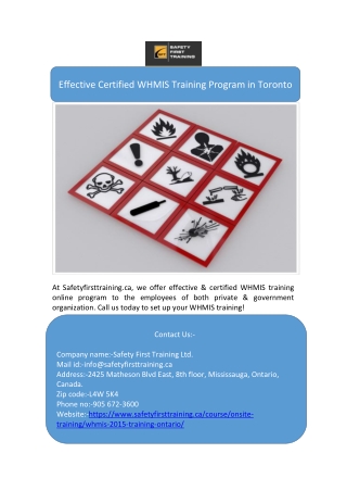 Effective Certified WHMIS Training Program in Toronto