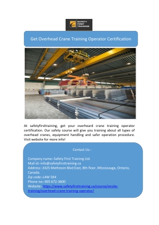 Get Overhead Crane Training Operator Certification