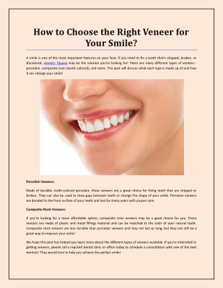 How to Choose the Right Veneer for Your Smile?