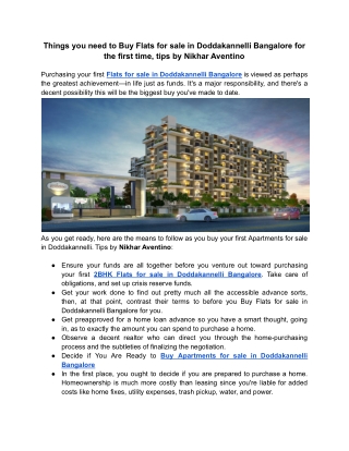Things you need to Buy Flats for sale in Doddakannelli Bangalore for the first time, tips by Nikhar Aventino