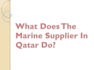 What Does The Marine Supplier In Qatar Do?