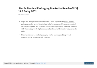 Sterile Medical Packaging Market Revenue and Scope to 2031 - TMR