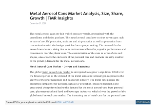 Metal Aerosol Cans Market Analysis, Size, Share, Growth, Trends, Forecast 2024
