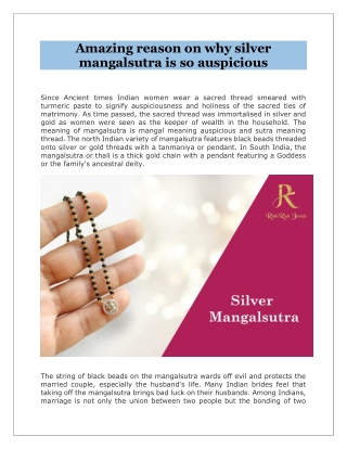 Amazing reason on why silver mangalsutra is so auspicious
