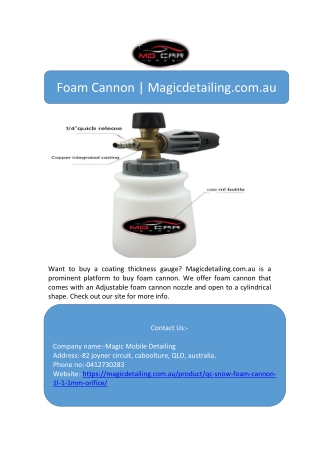 Foam Cannon | Magicdetailing.com.au