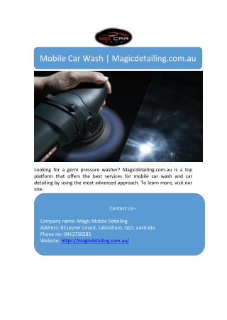 Mobile Car Wash | Magicdetailing.com.au