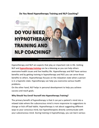 Do You Need Hypnotherapy Training and NLP Coaching?
