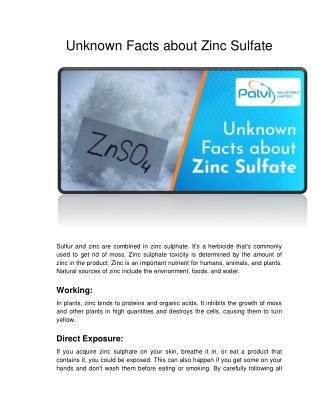 Unknown Facts about Zinc Sulfate