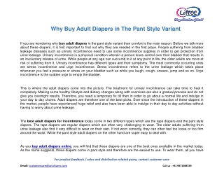 Why Buy Adult Diapers in The Pant Style Variant