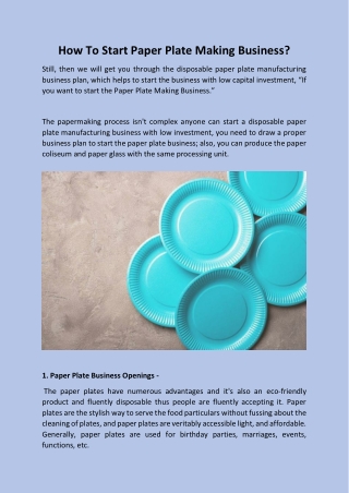 How To Start Paper Plate Making Business