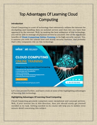 Top Advantages Of Learning Cloud Computing