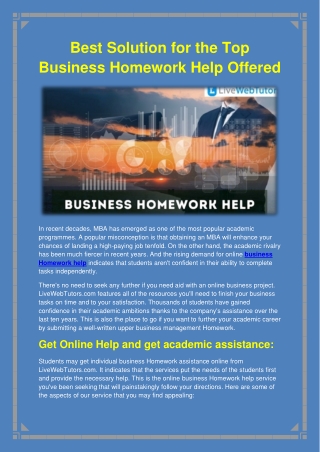 Best Solution for the Top  Business Homework Help Offered
