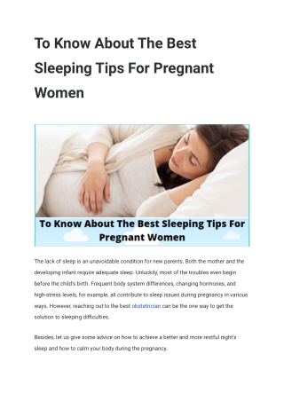 To Know About The Best Sleeping Tips For Pregnant Women