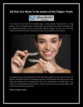 All that You Want To Be aware of the Flipper Teeth
