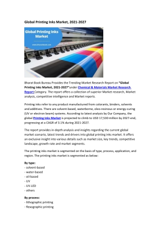 Global Printing Inks Market, 2021-2027