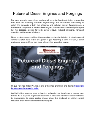 Unique Forgings - Future of Diesel Engines and Forgings