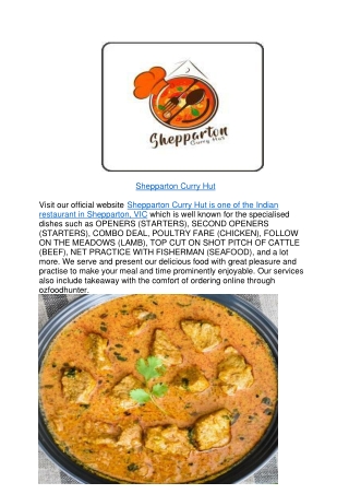 10% off - Shepparton Curry Hut Indian Food Takeaway Menu,VIC