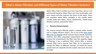 What is Water Filtration and Different Types of Water Filtration Systems?