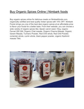 Buy Organic Spices Online | Nimbark foods