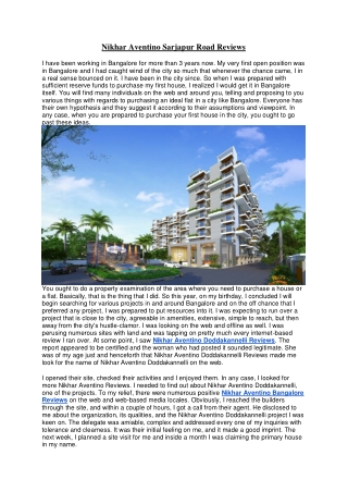 Nikhar Aventino Sarjapur Road Reviews