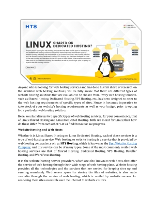 Linux Shared Hosting or Linux Dedicated Hosting