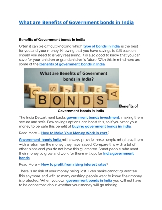 What are Benefits of Government bonds in India