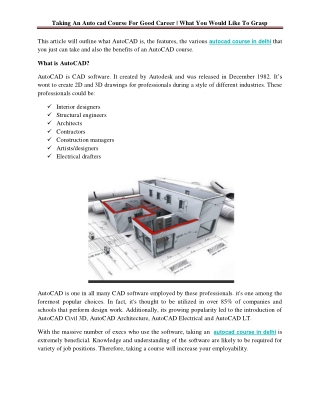 Taking An Auto cad Course For Good Career