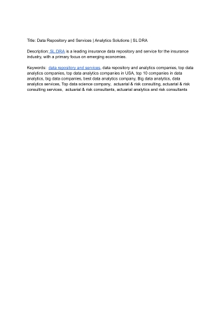 Data Repository and Services | Analytics Solutions | SL DRA