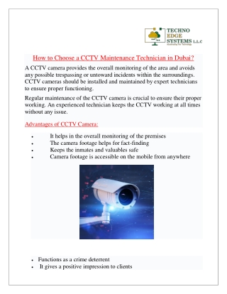 How to Choose a CCTV Maintenance Technician in Dubai?
