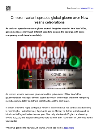 Omicron variant spreads global gloom over New Year's celebrations