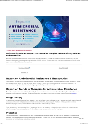 Antimicrobial Resistance Report Can Innovative Therapies Tackle Multidrug Resistant Pathogen Crisis - Signicent LLP